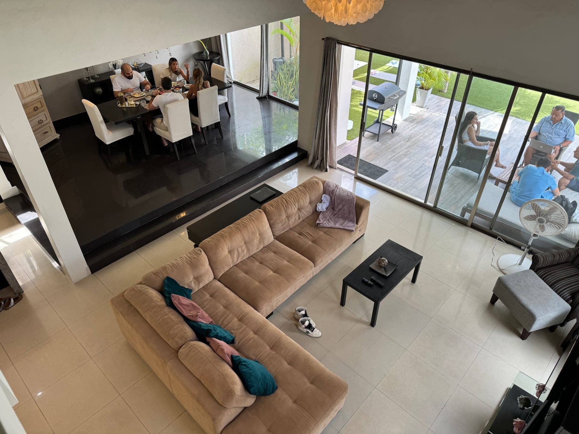 Open-concept living room with high ceilings at MindScape Retreat