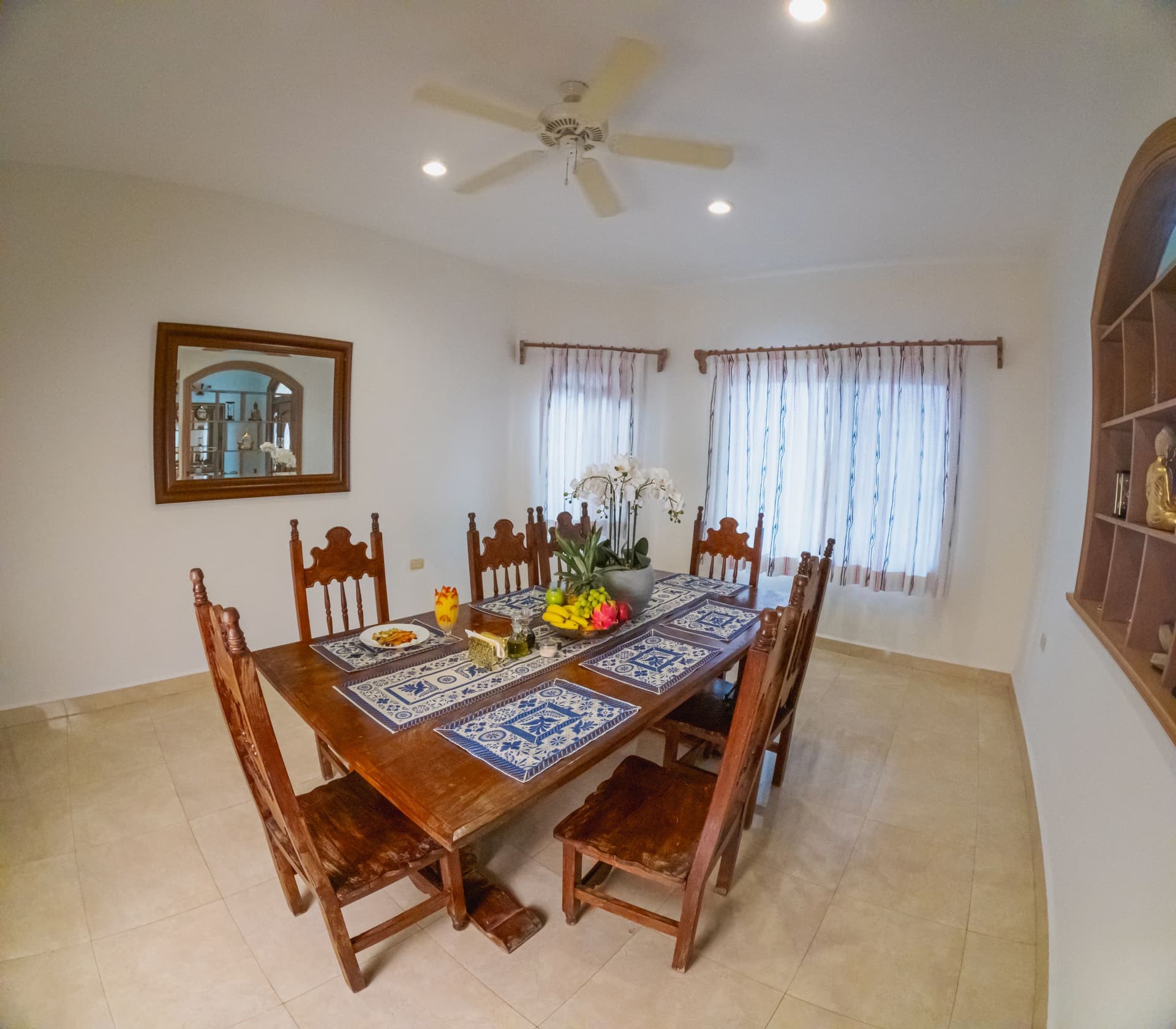 Family-style dining room at MindScape Retreat Cozumel